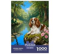 1000 Piece Cavalier King Charles Spaniel Jigsaw Puzzle for Adults & Kids - Challenging & Brainteasing, Forest Stream Puzzles, Home Decoration Unique Gift 52x38cm/1000pcs