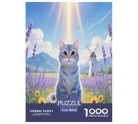 1000 Piece Chartreux Cat Jigsaw Puzzle for Adults - Family Fun, Educational Games, Cat Lavender Flower Sea Jigsaws, Home Decoration Unique Gift 38x26cm/1000pcs