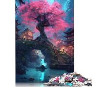 1000 Piece Cherry Tree Bridge Jigsaw Square Puzzle for Adults & Wooden Puzzles Educational Game Challenge Toy 1000pcs (75x50cm)