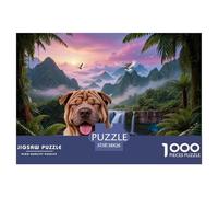 1000 Piece Chinese Shar-Pei Jigsaw Puzzle for Adults - Challenging Brain Teaser, Mountain Waterfall Puzzle, Decoration Gifts 38x26cm/1000pcs