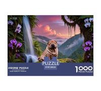 1000 Piece Chinese Shar-Pei Jigsaw Puzzle for Adults - Challenging Brain Teaser, Waterfall Ferns Jigsaws, Decoration Unique Gift 38x26cm/1000pcs