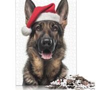 1000 Piece Christmas German Shepherd Dog with Santa Hat Jigsaw Puzzles for Adult Teenagers Wooden Puzzle Jigsaws for Adults Learning Educational Toy 1000pcs (75x50cm)
