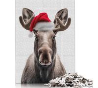 1000 Piece Christmas Moose with Santa Hat Portrait Jigsaw Puzzlesfor Adults Teenagers Puzzles Wooden Puzzles Brain Teaser Puzzle 1000pcs (75x50cm)