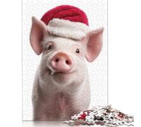 1000 Piece Christmas Piglet Wearing Santa Hat Jigsaw Wooden Puzzle Jigsaws for Adults Home Decoration Puzzle Toys 1000pcs (75x50cm)