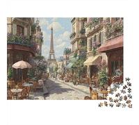 1000 Piece Classic Paris Streets Jigsaw Puzzle for Adults, Sturdy Cardboard, A Charming Paris Street Filled with Cafés And Flowers Stress Relief Brain Training Gift, 70x50cm/1000pcs