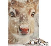 1000 Piece Close-up of A Deer in Snow Christmas Jigsaw Puzzles for Adults Puzzles for Adults Puzzles Unique Home Decor And Gifts 1000pcs (75x50cm)