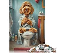 1000 Piece Cockapoo on The Toilet Square Jigsaw Puzzles for Adults, Wooden Puzzles Educational Game for Children 1000pcs (75x50cm)
