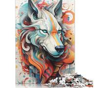 1000 Piece Colorful Abstract Wolf Portrait Puzzles For Adults Wooden Puzzles Brain Teaser Puzzles For Children 1000pcs (75x50cm)