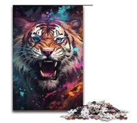 1000 Piece Colorful Angry Colorful Tiger Jigsaw Puzzle, Fun Jigsaw Puzzle for The Family, Great Gift for Anime Fans 1000 Pieces Adult Gift,