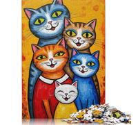 1000 Piece Colorful Cat Family Portrait Painting Jigsaw Puzzlesfor Adults Teenagers Paper Puzzles for Adults For Family Fun & Game Night 38x26cm/1000pcs