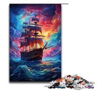 1000 Piece Colorful Colorful Psychedelic Galactic Pirate Ship Jigsaw Puzzle, Fun Jigsaw Puzzle for The Family, Great Gift for Anime Fans 1000 Pieces Adult Gift,