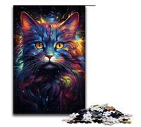 1000 Piece Colorful Colorful Psychedelic Galaxy Cat Jigsaw Puzzle, Fun Jigsaw Puzzle for The Family, Great Gift for Anime Fans 1000 Pieces Adult Gift,
