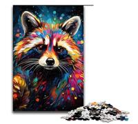 1000 Piece Colorful Colorful Psychedelic Raccoon Jigsaw Puzzle Fun Jigsaw Puzzle for The Family Great Gift for Anime Fans 1000 Pieces Adult Gift