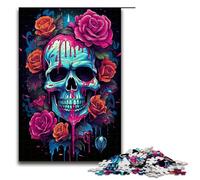 1000 Piece Colorful Colorful Psychedelic Skull And Roses Jigsaw Puzzle Fun Jigsaw Puzzle for The Family Great Gift for Anime Fans 1000 Pieces Adult Gift