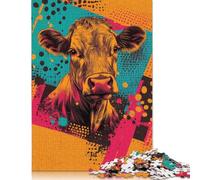 1000 Piece Colorful Cow Portrait Vibrant Farm Animal Art Puzzle Wooden Puzzle for Adults And Teenager Home Educational Games DIY Toys 1000pcs (75x50cm)