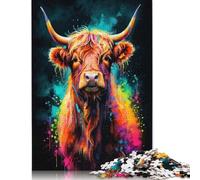 1000 Piece Colorful Highland Cow Neon Adult Puzzles Wooden Puzzles Educational Stress Relief Toy Puzzle 1000pcs (75x50cm)