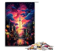 1000 Piece Colorful Psychedelic Neon Tokyo City Puzzles Gifts Jigsaw Puzzles for Adults Christmas Wishlist with Santa Claus for Teenager Age 14 Up 1000 PCS(75x50cm)
