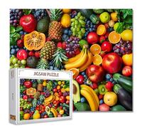 1000 Piece Colorful Vegetable Fruits Jigsaw Puzzle for Adults Collage Puzzles Fresh Vegan Artwork Puzzle Veggies Puzzles Pineapple Banana