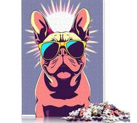 1000 Piece Cool Bulldog with Sunglasses Pop Art Jigsaw Puzzle for Adult Teenagers Wooden Puzzles for Adults Family Activity Jigsaw Puzzles 1000pcs (75x50cm)