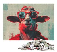 1000 Piece Cool Goat in Sunglasses Square Jigsaw Puzzles for Adults, Wooden Puzzles Learning Educational Toy 1000pcs (75x50cm)