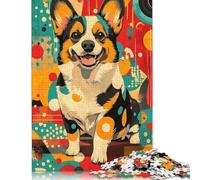 1000 Piece Corgi in Retro Style Welsh Corgi Art Print - Vibrant And Abstract Dog Decor Puzzle Wooden Puzzle for Adults And Teenager Home Educational Games DIY Toys 1000pcs (75x50cm)