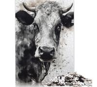 1000 Piece 'Cow Black Ink Watercolor Square Puzzles for Adults, Wooden Puzzles Family Entertainment Toys 1000pcs (75x50cm)