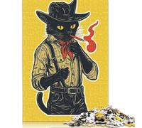 1000 Piece Cowboy Cat - Vintage Cat Cowboy Square Jigsaw Puzzles for Adults, Wooden Puzzles Educational Game for Children 1000pcs (75x50cm)
