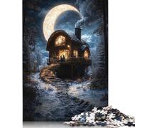 1000 Piece Cozy Cabin Under Crescent Moon Jigsaw Puzzles for Adult Teenagers Home Educational Games DIY Toys 1000pcs (38x26cm)