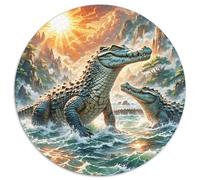 1000 Piece Crocodiles Jigsaw Puzzles for Adults Challenge Toy Family-Friendly Brain Teaser Home Decoration Two Crocodiles Peaks Puzzle Unique Gift 1000pcs (67.5x67.5cm)