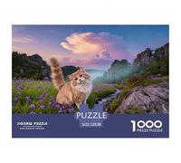 1000 Piece Cute Cat Jigsaw Puzzle for Adults - Challenging Brain Teaser, Purple Flower Cluster Puzzles, Decoration Unique Gift 52x38cm/1000pcs
