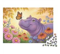 1000 Piece Cute Hippo and Butterfly Puzzle for Adults Paper Jigsaw Educational Animal Hippo Puzzle Wall Decor Stress Relief 52x38cm/1000pcs