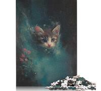 1000 Piece Cute Kitten in Teal Square Jigsaw Puzzles for Adults, Paper Puzzles Educational Game for Children 38x26cm/1000pcs