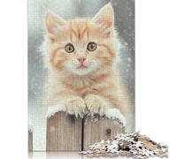 1000 Piece Cute Kitten in Winter Puzzle For Adults | Large Jigsaw Puzzle with Premium & Durable Wooden Block Pieces with Precise Interlocking Design 1000pcs (75x50cm)