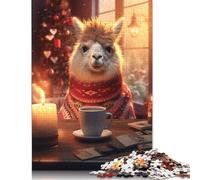 1000 Piece Cute Morning Coffee Llama Jigsaw Puzzles for Adult Teenagers Wooden Puzzles for Adults Puzzles Stress Relief Toys 1000pcs (75x50cm)