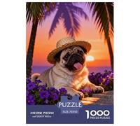 1000 Piece Cute Puppy Jigsaw Puzzle for Adults & Kids - Family Fun, Family Happy Game, Sunset Flower Bush Puzzles, Decoration Unique Gift 70x50cm/1000pcs
