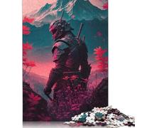 1000 Piece Cyan Red Japanese Samurai Square Puzzles for Adults, Wooden Puzzles Toy Wall Decor 1000pcs (75x50cm)