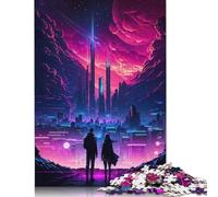 1000 Piece Cyber Love Night City Jigsaw Square Puzzle for Adults & Wooden Puzzles Educational Game Challenge Toy 1000pcs (75x50cm)