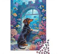 1000 Piece Dachshund Ocean Castle Fish Jigsaw Puzzles for Adults & Kids, Challenge High Difficulty, Puzzle Unique Gift, Family-Friendly Brain Teaser 1000pcs (75x50cm)