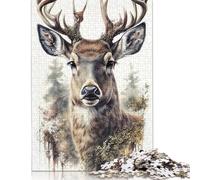 1000 Piece Deer Face Nature Animal Square Puzzles for Adults & Paper Puzzles Educational Game 38x26cm/1000pcs