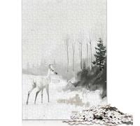 1000 Piece Deer in Winter Forest Painting Jigsaw Puzzles for Adult Teenagers Paper Puzzles For Family Fun & Game Night 1000pcs (75x50cm)