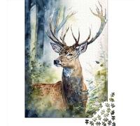 1000 Piece Deer Watercolor Forest Jigsaw Puzzles for Adult Teenagers Wooden Puzzles For Family Fun & Game Night 1000pcs (75x50cm)