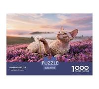 1000 Piece Devon Rex Cat Jigsaw Puzzle for Adults - Challenging Brain Teaser, Purple Flower Cluster Puzzles, Home Decoration Unique Gift 70x50cm/1000pcs