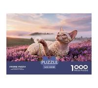 1000 Piece Devon Rex Cat Jigsaw Puzzle for Adults - Family-Friendly Brain Game, Purple Flower Cluster Puzzles, Home Decoration Birthday Gifts 52x38cm/1000pcs