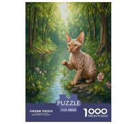 1000 Piece Devon Rex Cat Jigsaw Puzzle for Adults & Kids - Challenging & Brainteasing, Forest Stream Jigsaws, Decoration Unique Gift 38x26cm/1000pcs