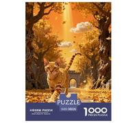 1000 Piece Devon Rex Cat Jigsaw Puzzle for Adults & Kids - Family-Friendly Brain Teaser, Autumn Yellow Leaves Jigsaws, Home Decoration Unique Gift 38x26cm/1000pcs