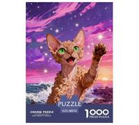 1000 Piece Devon Rex Cat Jigsaw Puzzle for Adults & Kids - Family Fun, Family Happy Game, Sunset Coast Puzzles, Decoration Gifts 52x38cm/1000pcs