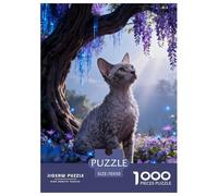 1000 Piece Devon Rex Cat Jigsaw Puzzles for Adults - Family-Friendly Brain Teaser, Purple Vines Jigsaws, Home Decoration Birthday Gifts 70x50cm/1000pcs