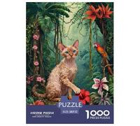 1000 Piece Devon Rex Cat Jigsaw Puzzles for Adults - Family Fun, Educational Toys, Jungle Flowers Puzzles, Home Decoration Unique Gift 52x38cm/1000pcs