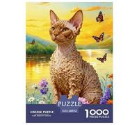 1000 Piece Devon Rex Cat Jigsaw Puzzles for Adults - Family Fun, Family Game, Lakeside Flower Puzzles, Decoration Unique Gift 52x38cm/1000pcs