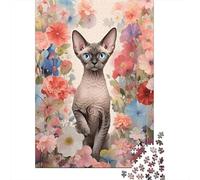 1000 Piece Devon Rex Flowers Jigsaw Puzzles for Adults & Kids, Challenge High Difficulty, Home Decoration, Puzzle Birthday Gifts, Family-Friendly Brain Teaser 1000pcs (75x50cm)